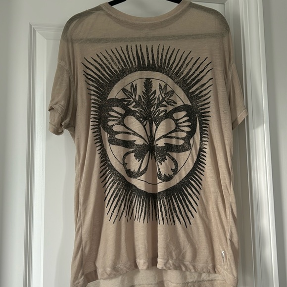 Butterfly Graphic Beige T-Shirt - Picture 1 of 3
